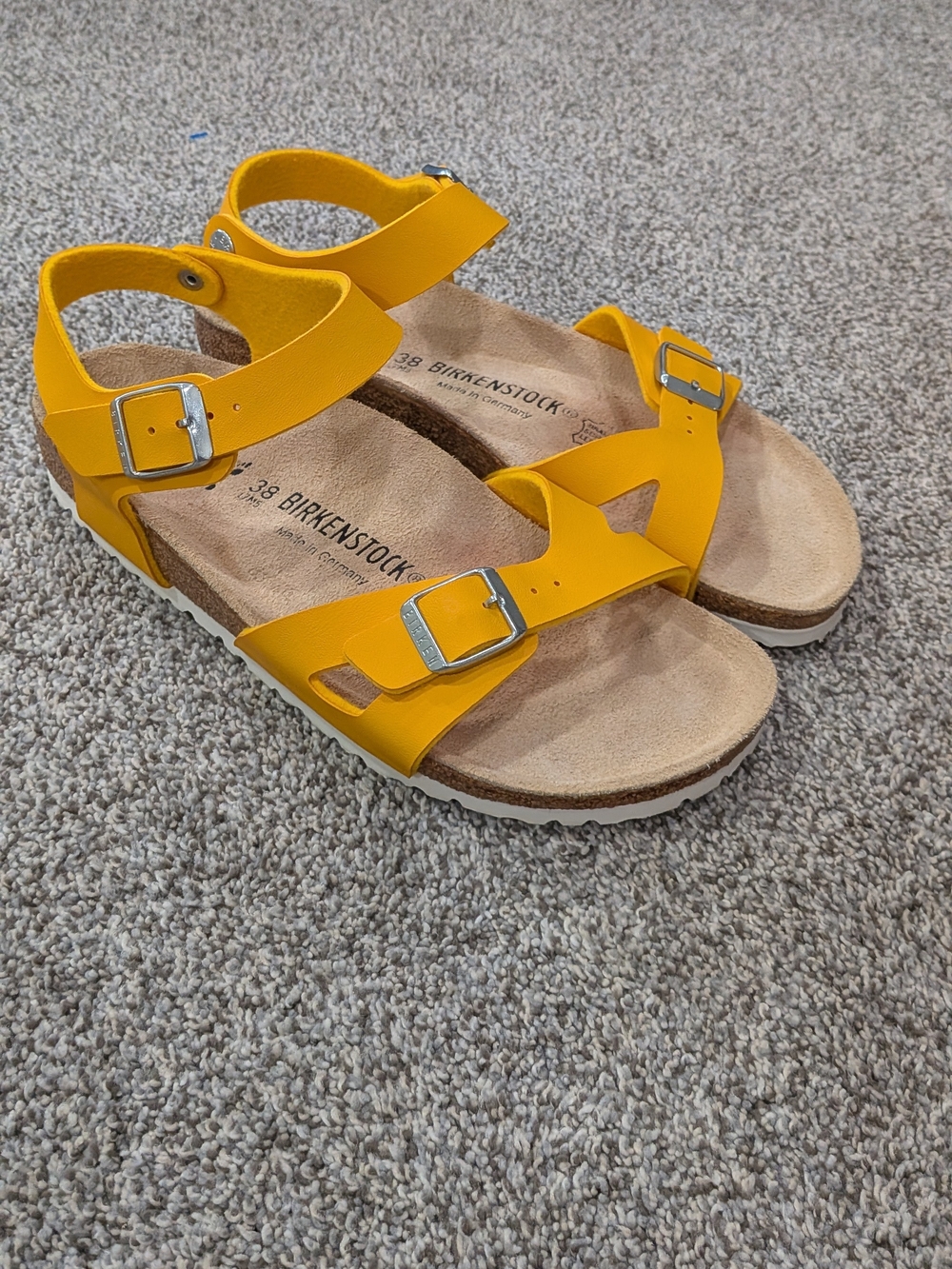 Birkenstock Rio Gold Yellow Birko-Flor Ankle Strap Sandals Women's Size 7 EU 38